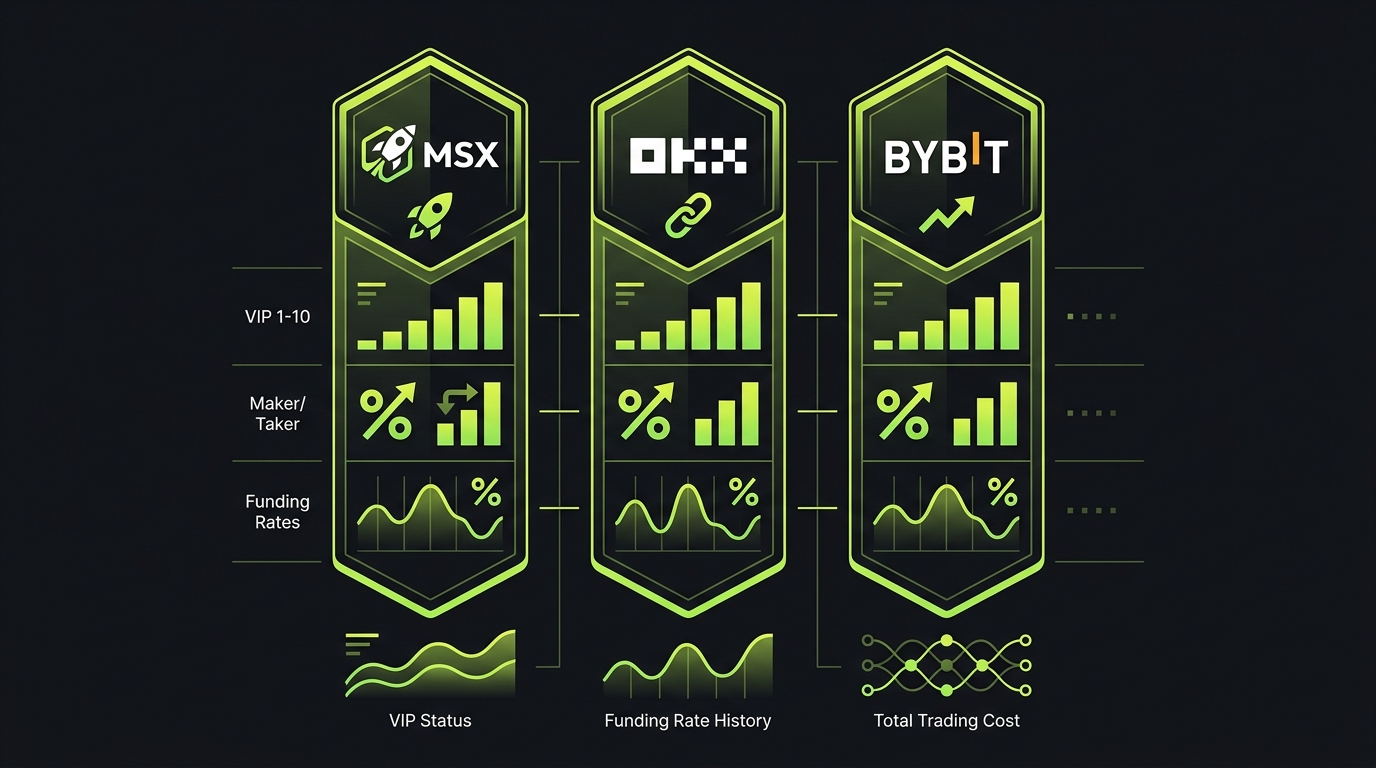 MSX vs OKX vs Bybit永续合约费率深度对比2026：VIP层级、资金费率与交易成本全解析